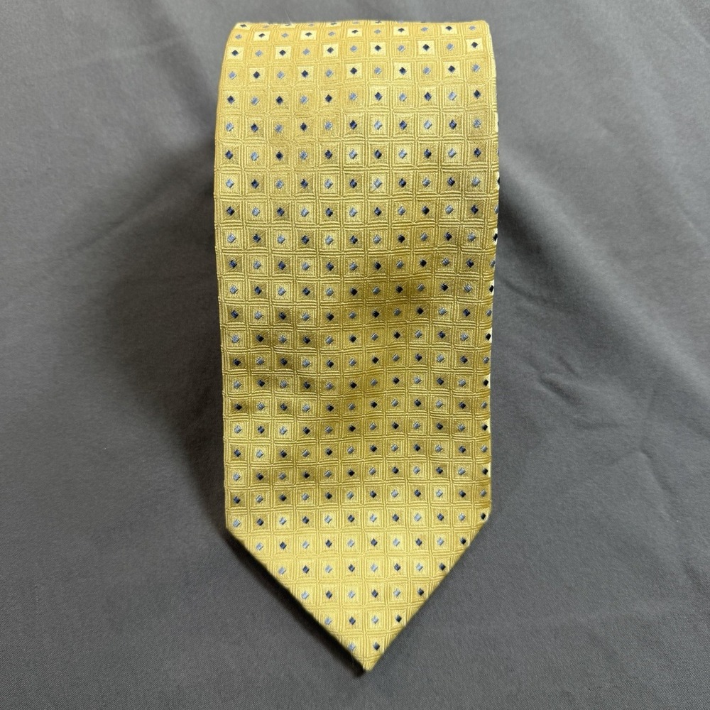 Tommy Hilfiger 100%‎ Silk Yellow/Blue Geometric Necktie Navy Tail